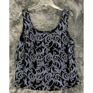 Alex Evenings Cami Womens Plus Size 1X Black‎ Blue Shimmer Tank Top Shell Party